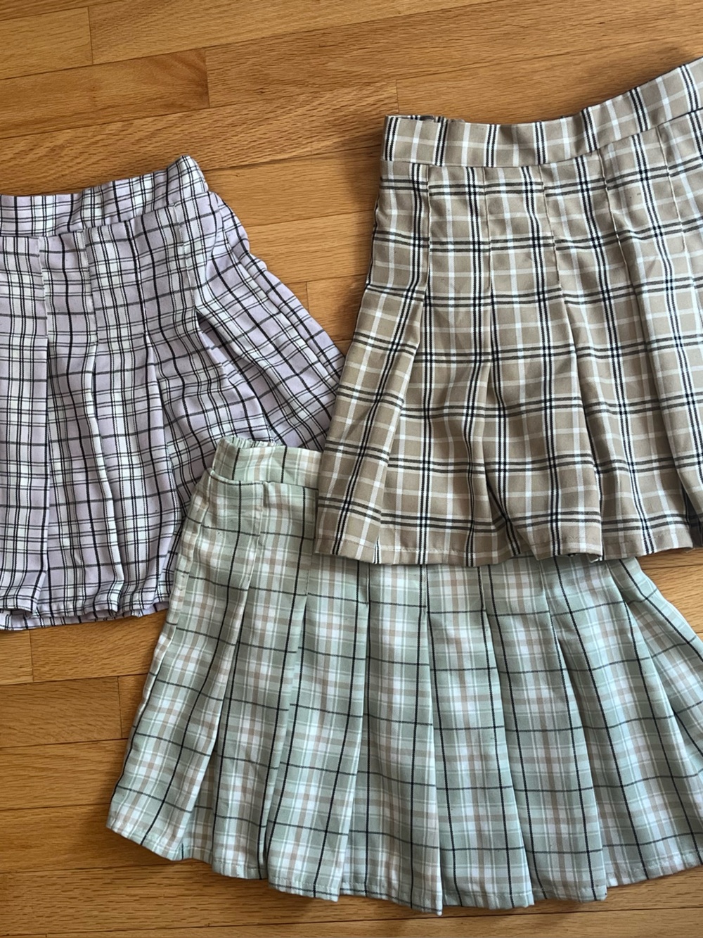 Plaid Pleated Mini Skirt - Beige, Lavender & Mint Bundle - Picture 1 of 8
